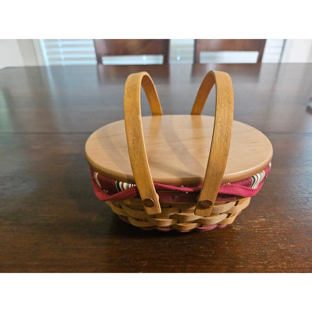 Longaberger Gumdrop Tree Trimming Basket Burgundy 2004 Woven Wood Lid